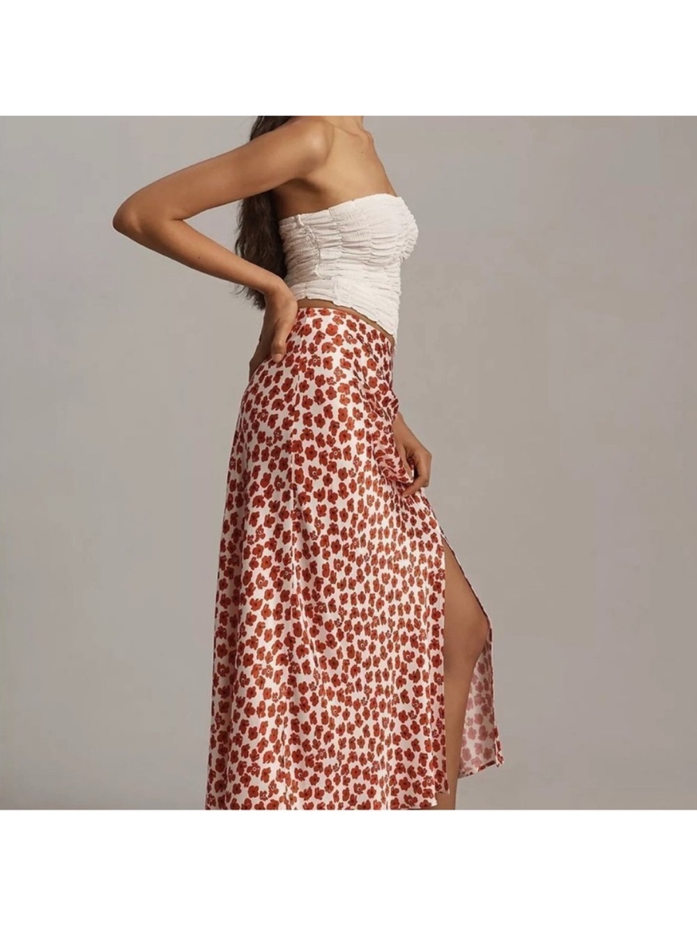 Maeve Midi Slip Skirt in Red Floral Print Medium - Picture 4 of 11